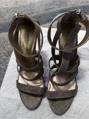 Audrey Brooke Glitter Strappy High Heel Sandals - Silver Taupe